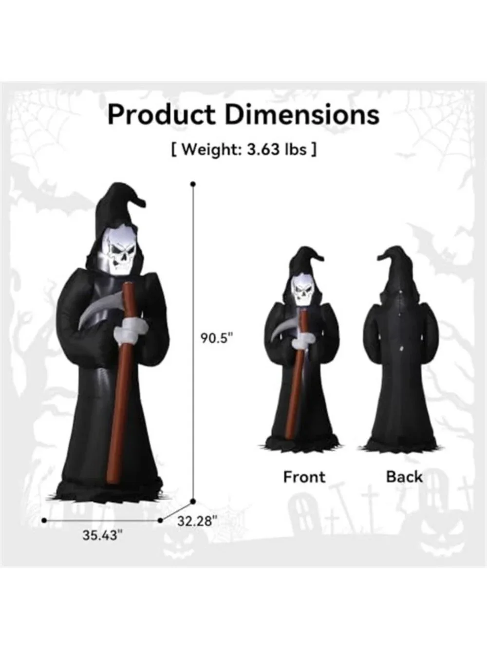 8FT Black Grim Reaper Halloween Outdoor Inflatables with Scythe
